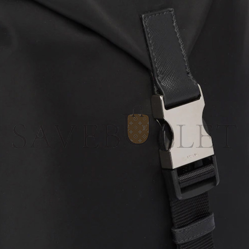PRADA BLACK RE-NYLON AND SAFFIANO LEATHER BACKPACK 2VZ028 (43*29*16cm)